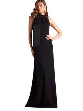 New Tadashi Shoji Sims Shoulder Bow Halter Black Formal Gown Maxi XS Dress